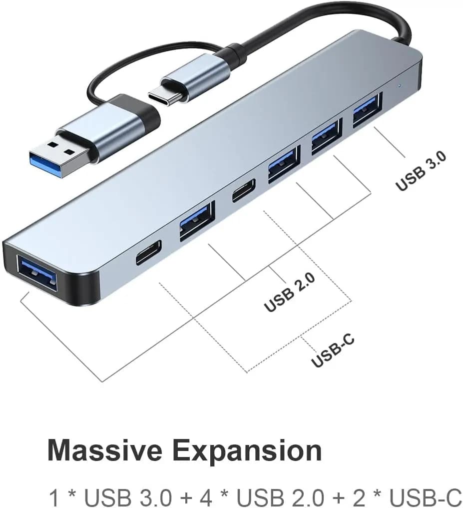 هاب یو اس بی 7 پورت تایپ سی USB C و USB A — تصویر ۵