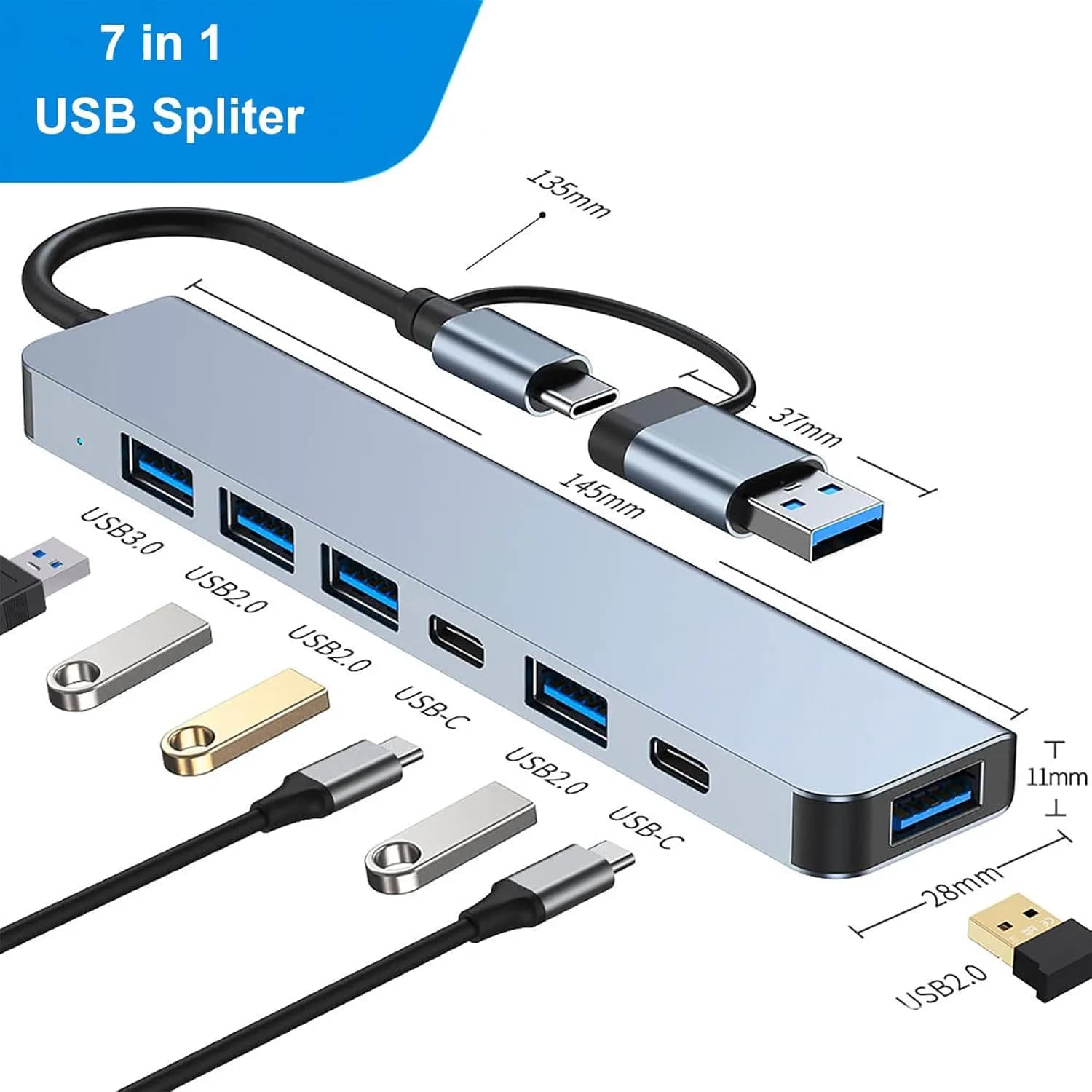 هاب یو اس بی 7 پورت تایپ سی USB C و USB A — تصویر ۷