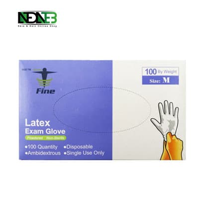 دستکش لاتکس FINE سایز مدیوم با پودر بسته 100 عددی