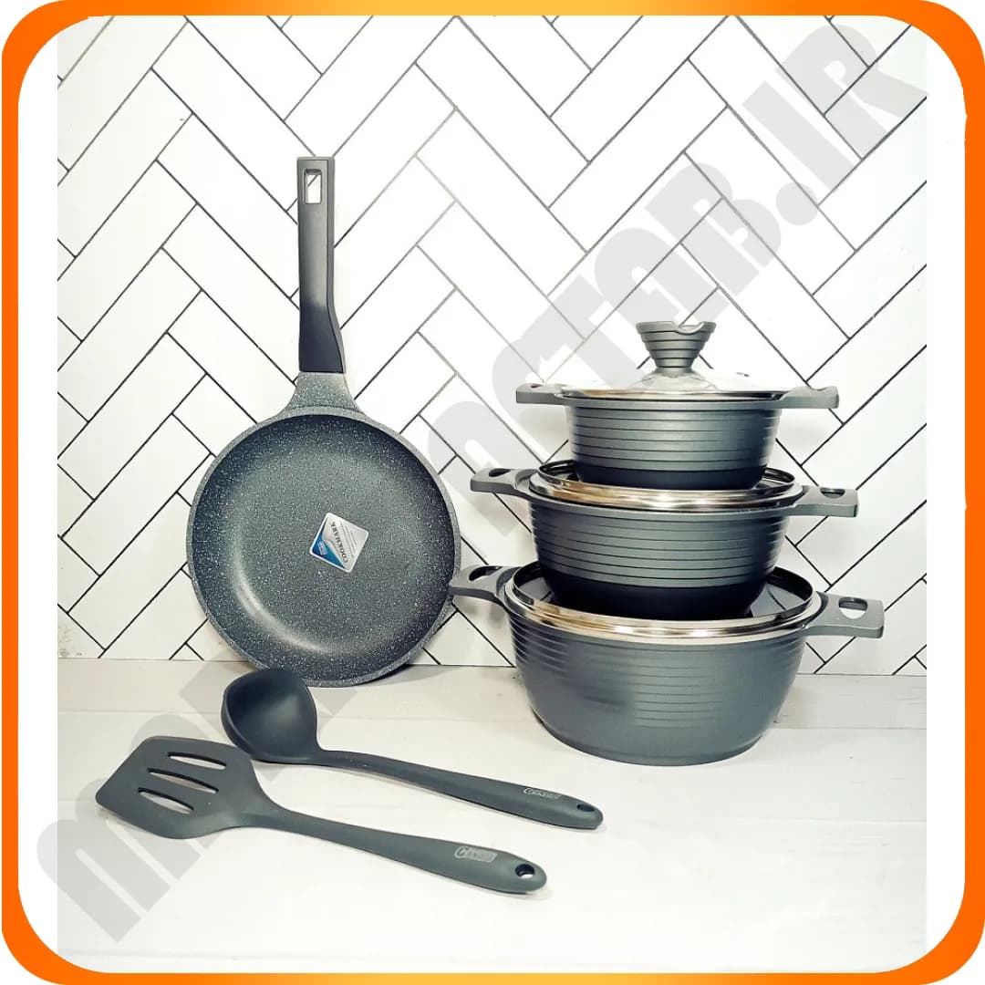 سرویس قابلمه ۹ پارچه اوربیت گرانیت خاکستری F دودی درب پیرکس کاندید