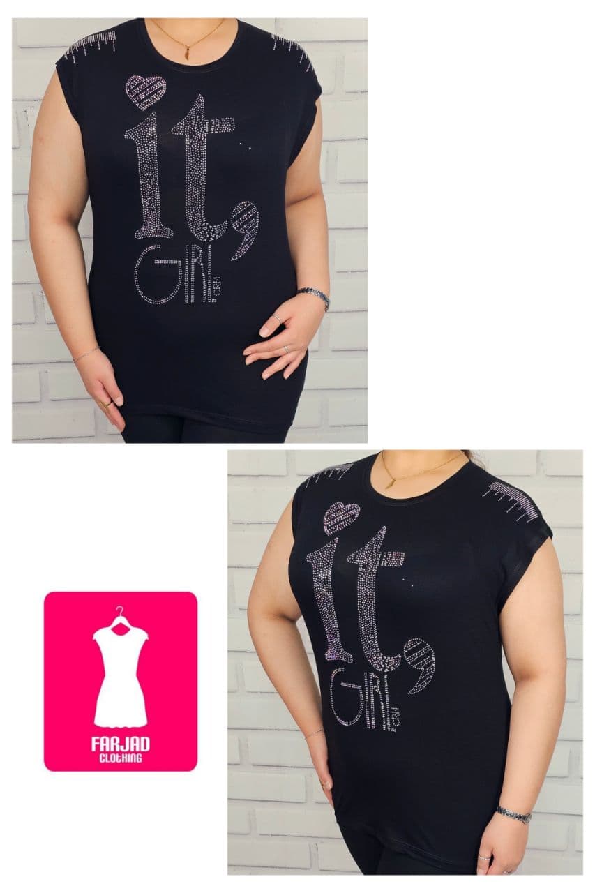 تاپ آستین سرخود نگینی GIRL