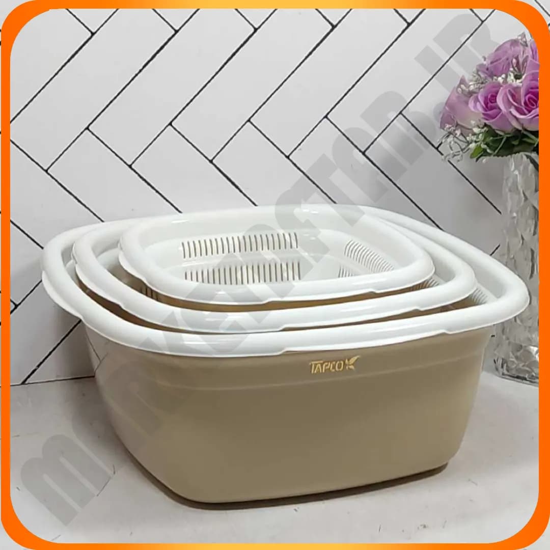 ست آبکش و لگن 4 گوش سه سایز تاپکو
