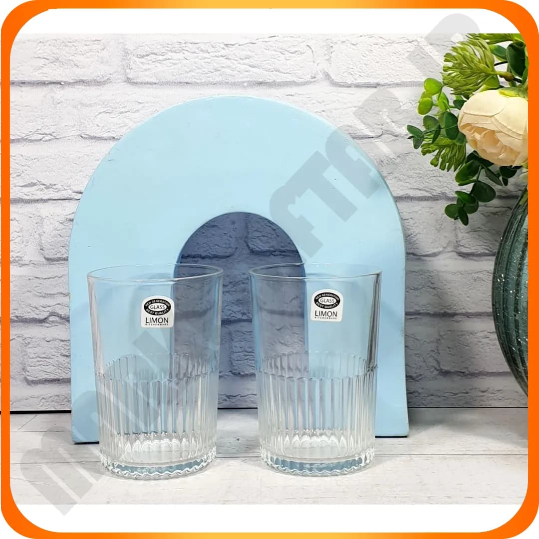 221600 لیوان شیشه ای شیاردار 350 سی سی 6 عددی لیمون