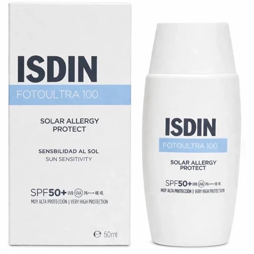 ضدآفتاب ایزدین سولار آلرژی بی رنگ اورجینال به ضمانت ضدآفتاب strong ISDIN Fotoultra 100 Solar Allergy Protect SPF 50 حجم 50 میل