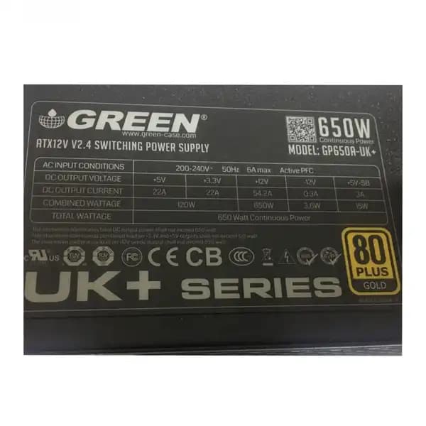منبع تغذیه استوک کامپیوتر گرین مدل GP650A-UK PLUS — تصویر ۳