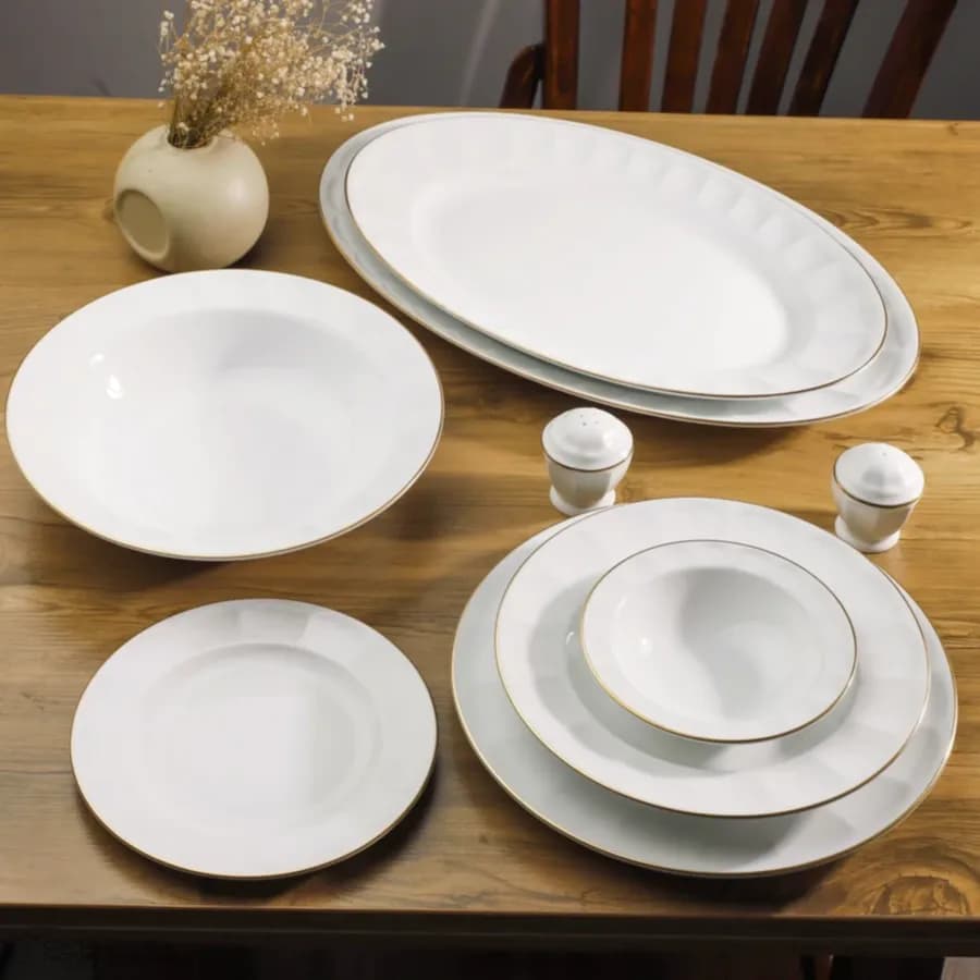 سرویس چینی زرین «اقتصادی» یاسمن رزگلد لب طلا (گلدن لاین) 12 نفره 83 پارچه پیکره نئوکلاسیک — تصویر ۵