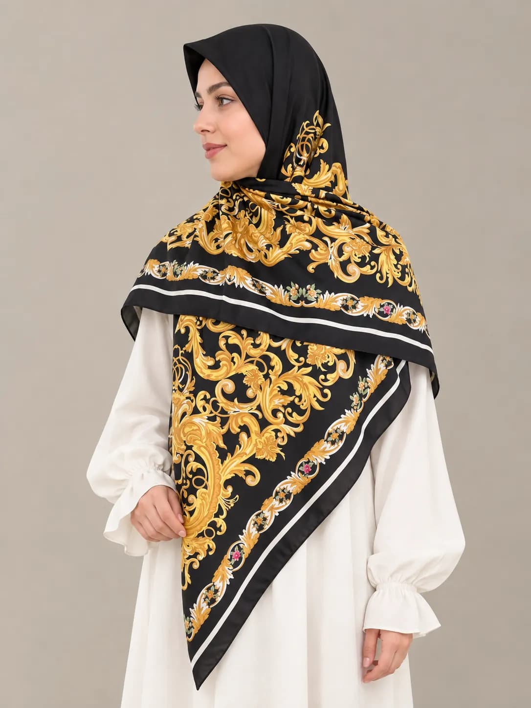 روسری ابریشم ساتن زری