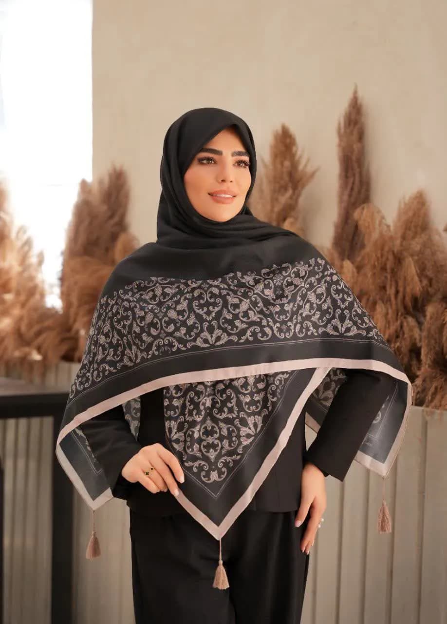 روسری سوپرنخ زنانه رنگ مشکی طرح خاتون