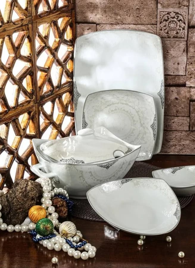 سرویس چینی پردیس طرح سوناتا نقره ای 6 نفره 30 پارچه کد 2009A