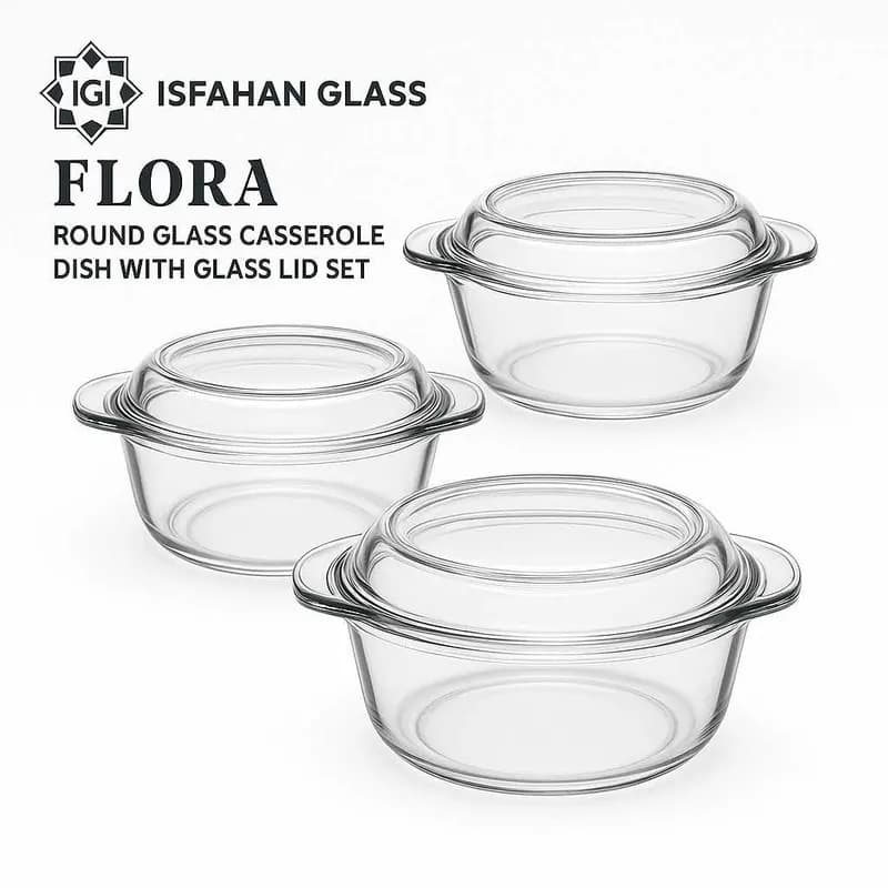 ظرف پخت شیشه و بلور اصفهان مدل FLORA مجموعه سه عددی — تصویر ۲