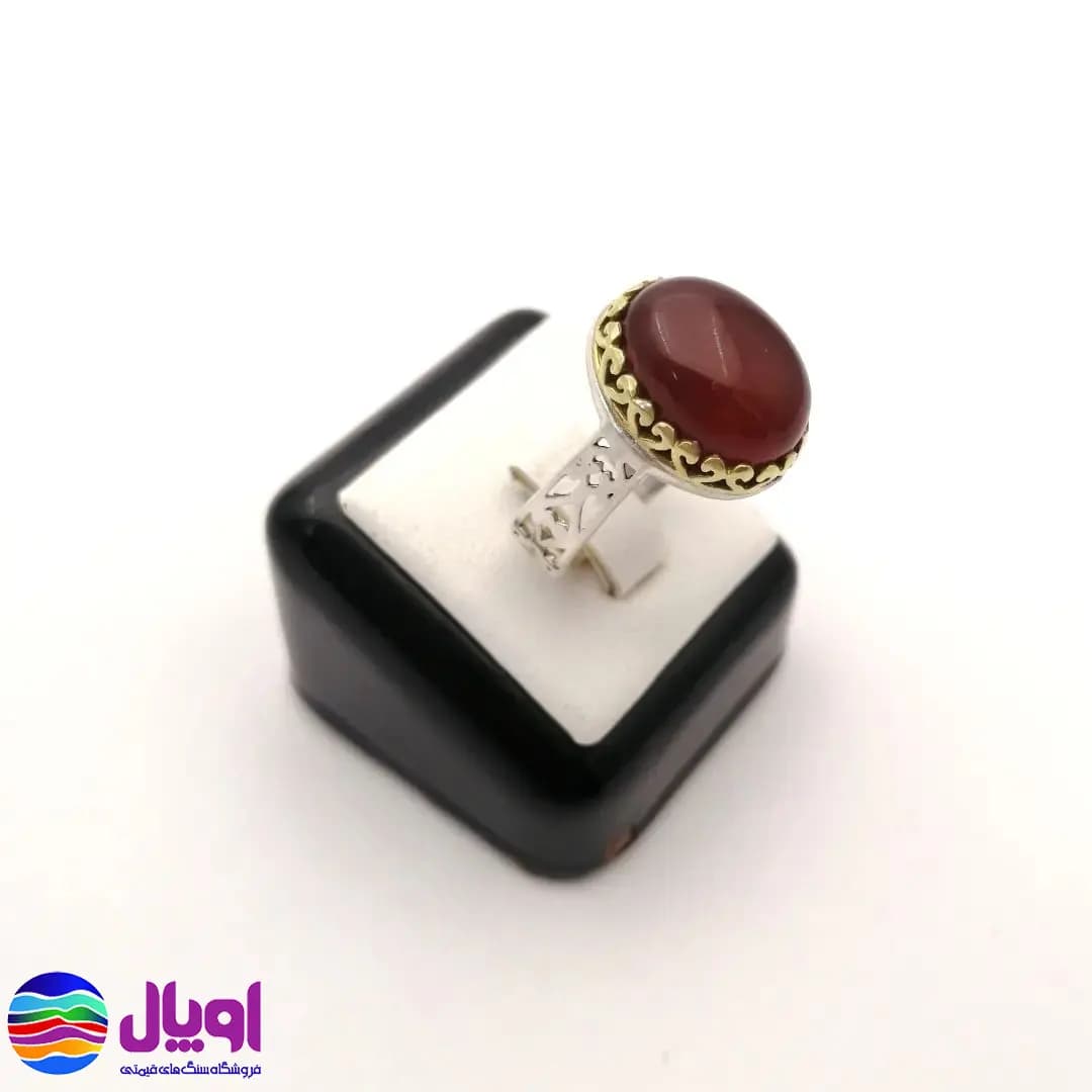 انگشتر نقره مردانه با نگین عقیق جگری بیضی 1.97 گرم