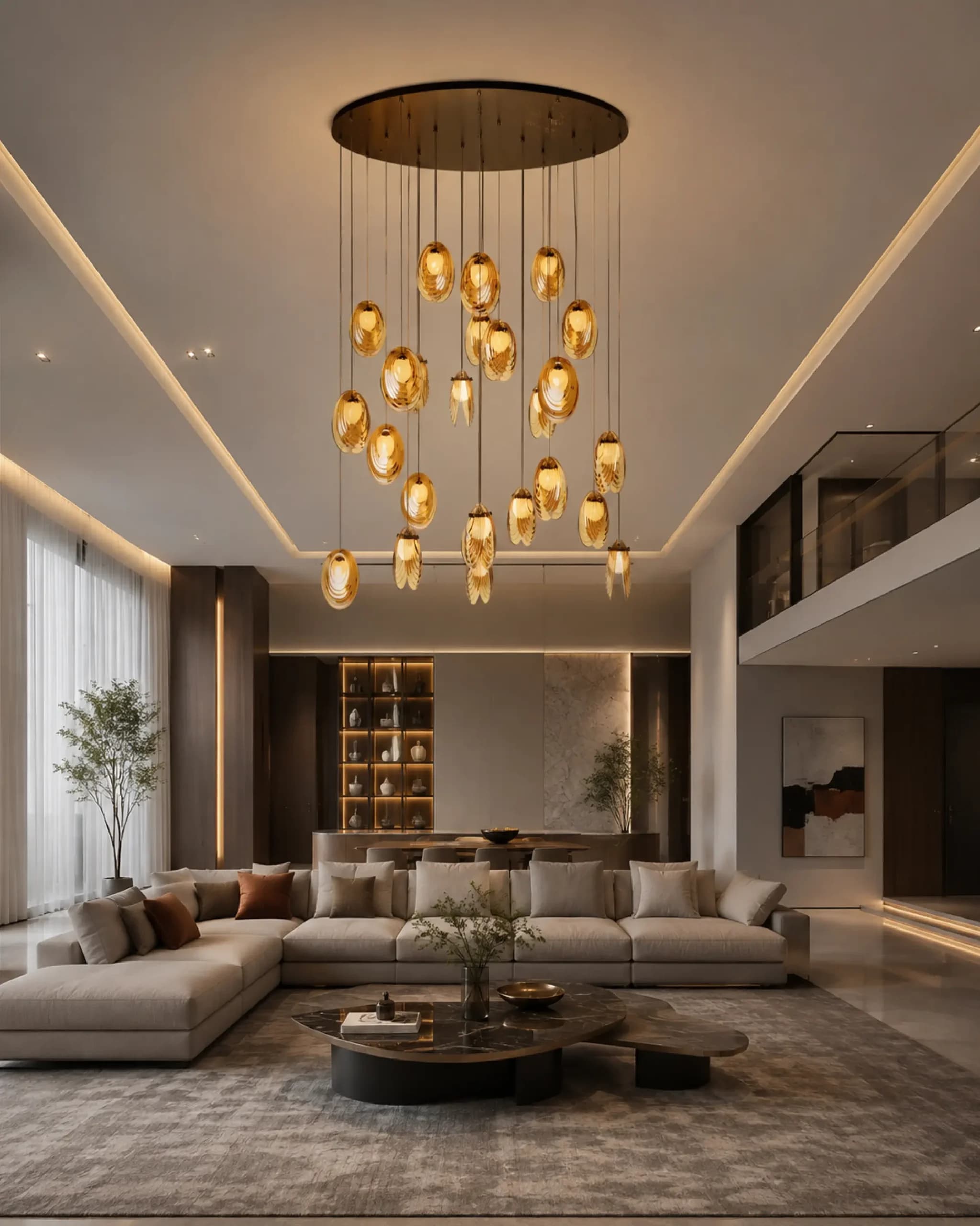 لوستر 25 شاخه آکویا Akoya و کفی قطر117 سانتی متر