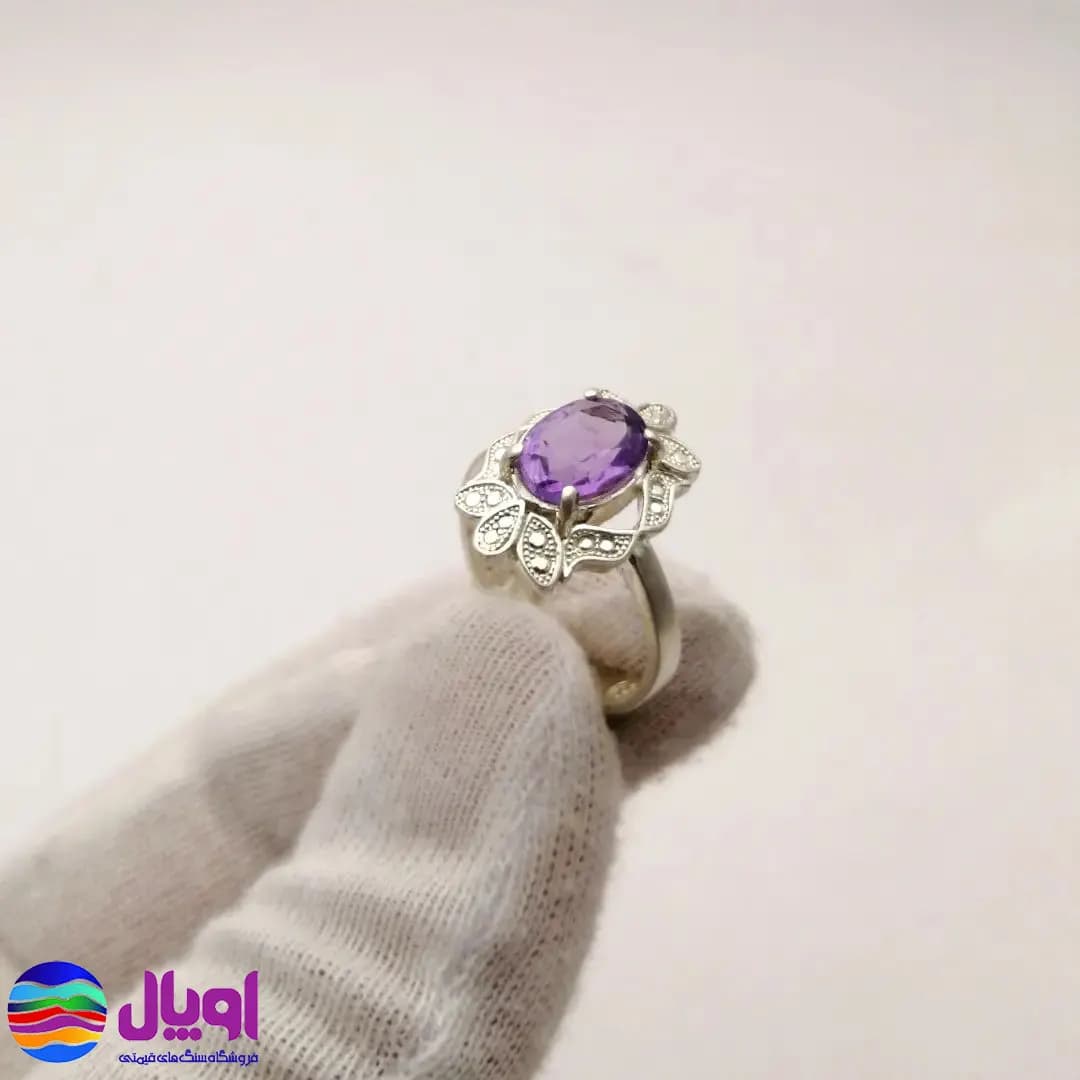 انگشتر نقره زنانه سنگ آمیتیست — تصویر ۵