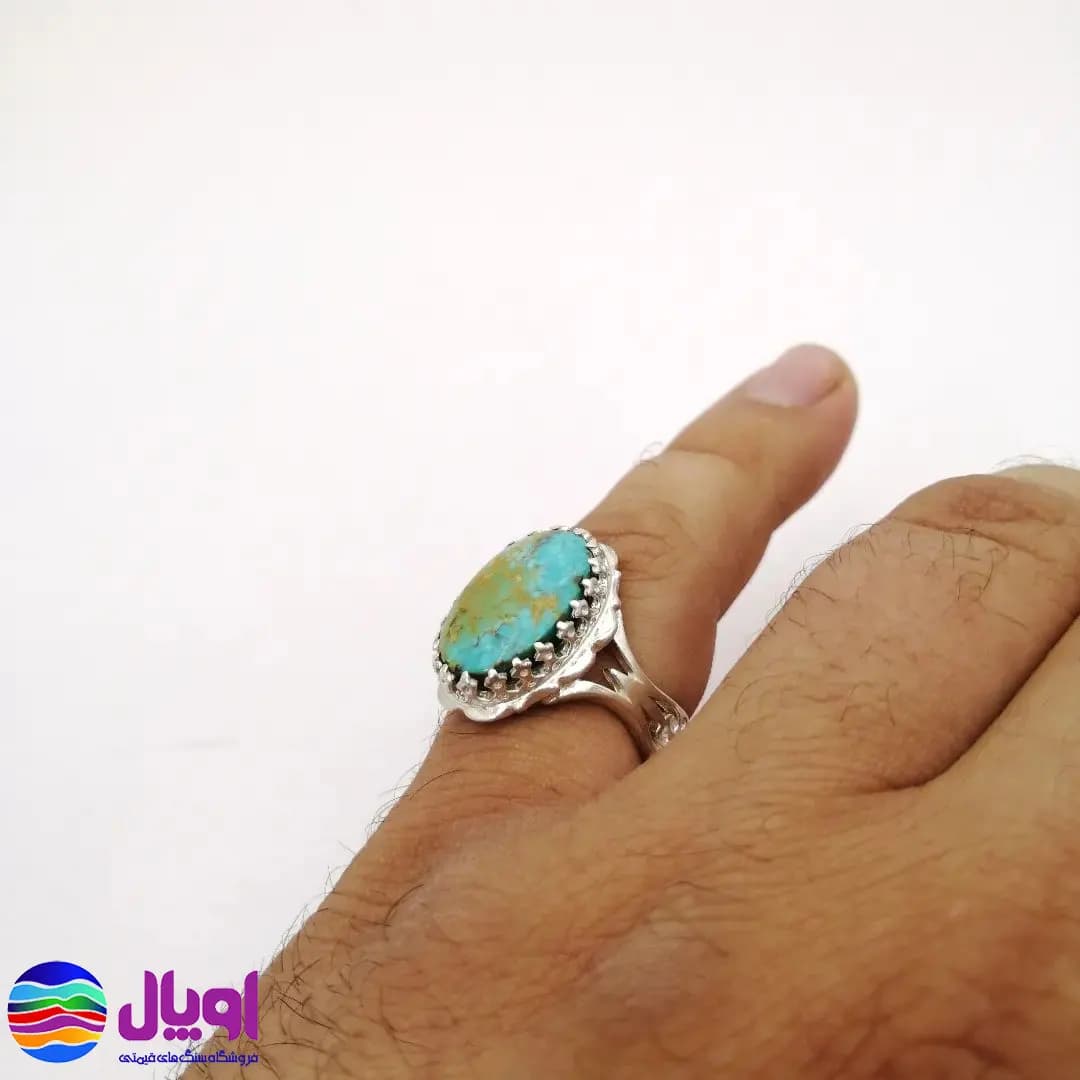 انگشتر نقره مردانه با نگین فیروزه بیضی 1.59 گرم — تصویر ۸