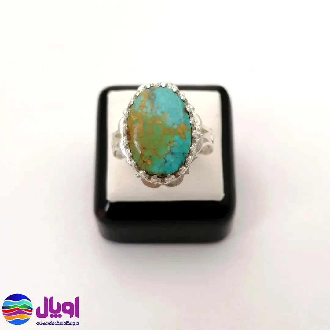 انگشتر نقره مردانه با نگین فیروزه بیضی 1.59 گرم — تصویر ۲