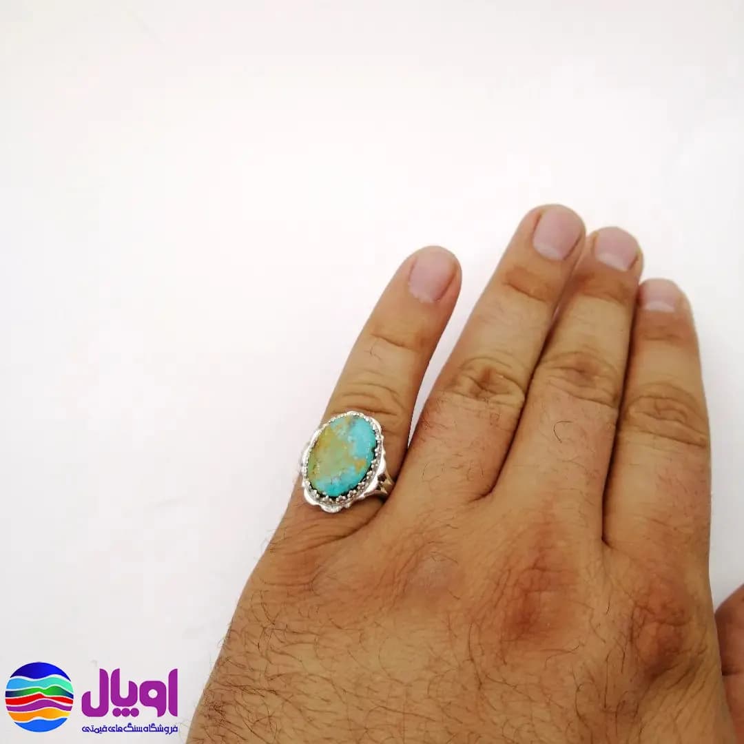 انگشتر نقره مردانه با نگین فیروزه بیضی 1.59 گرم — تصویر ۷