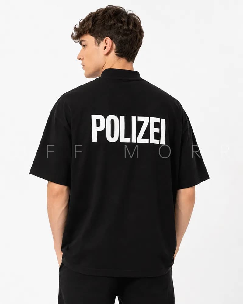 تیشرت یقه پهن مشکی Polizei | کد: 1020 — تصویر ۲