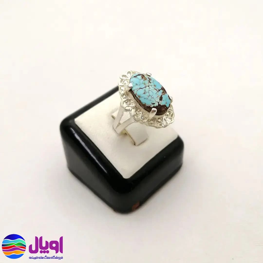 انگشتر نقره زنانه با نگین فیروزه بیضی 1.16 گرم