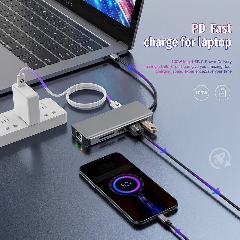 هاب پرودو Porodo 9in1 4K HDMI Ethernet USB-C Hub — تصویر ۳