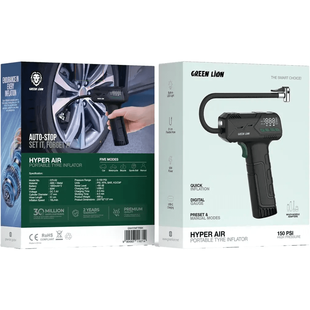 پمپ باد شارژی گرین لاین Green Lion Hyper Air Portable Tire Inflator GNHYINFTRBK — تصویر ۲