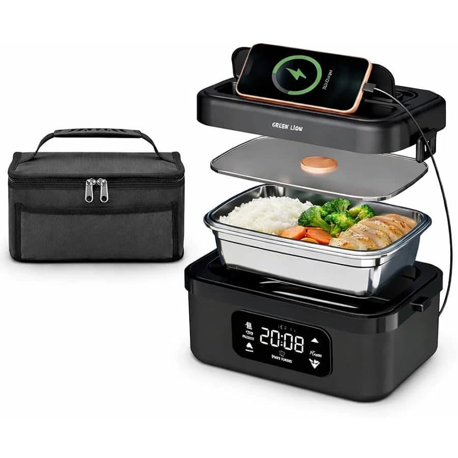 ظرف غذای گرم کن شارژی گرین لاین مدل GLB-30 ا Green Lion Portable Lunch Box with Built-In Battery & Electric Heating