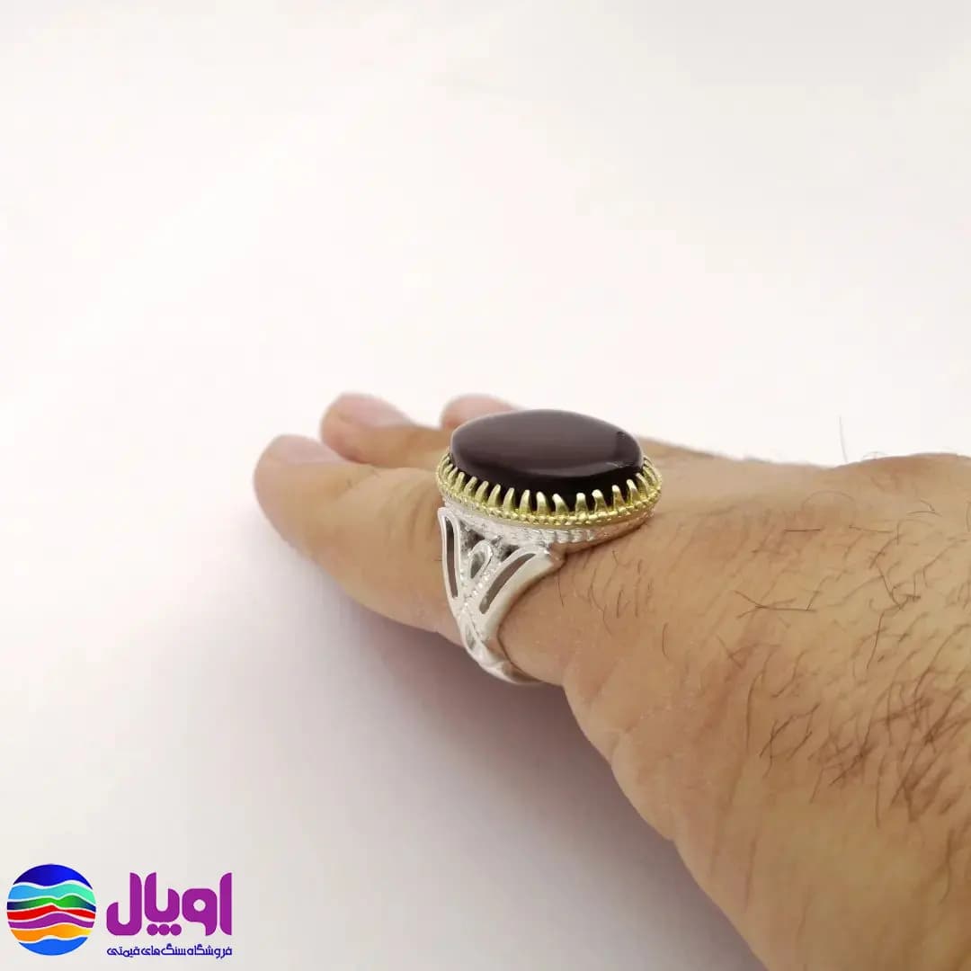 انگشتر نقره مردانه با نگین عقیق جگری بیضی 3.98 گرم — تصویر ۸