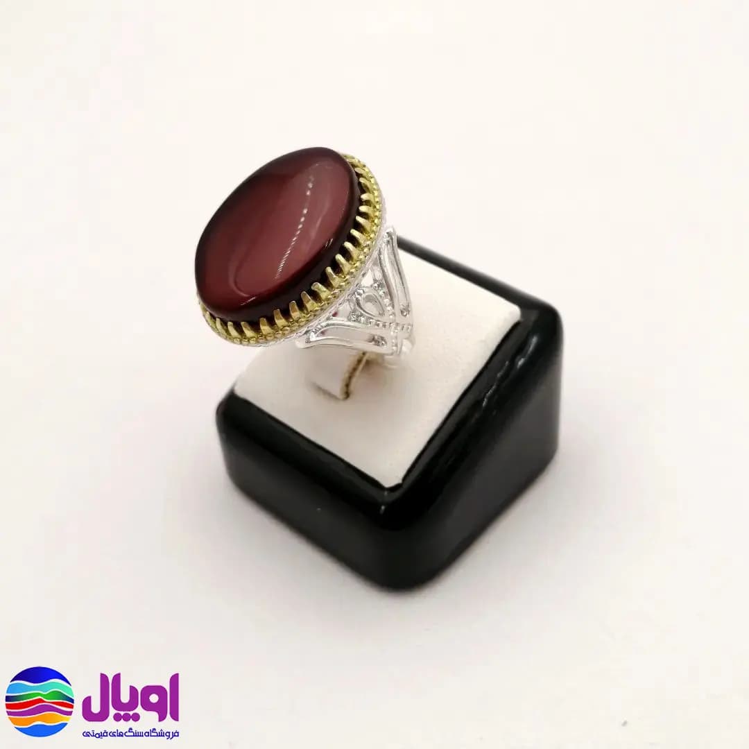 انگشتر نقره مردانه با نگین عقیق جگری بیضی 3.98 گرم — تصویر ۳