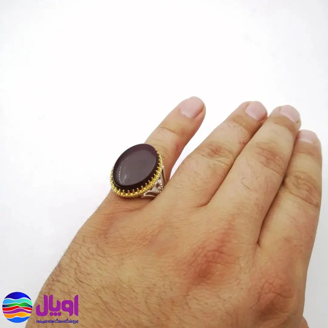 انگشتر نقره مردانه با نگین عقیق جگری بیضی 3.98 گرم — تصویر ۶