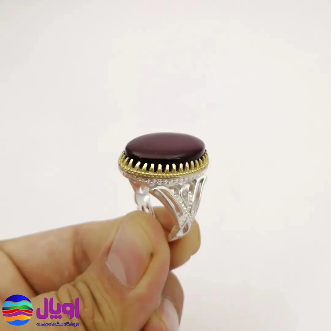 انگشتر نقره مردانه با نگین عقیق جگری بیضی 3.98 گرم — تصویر ۵