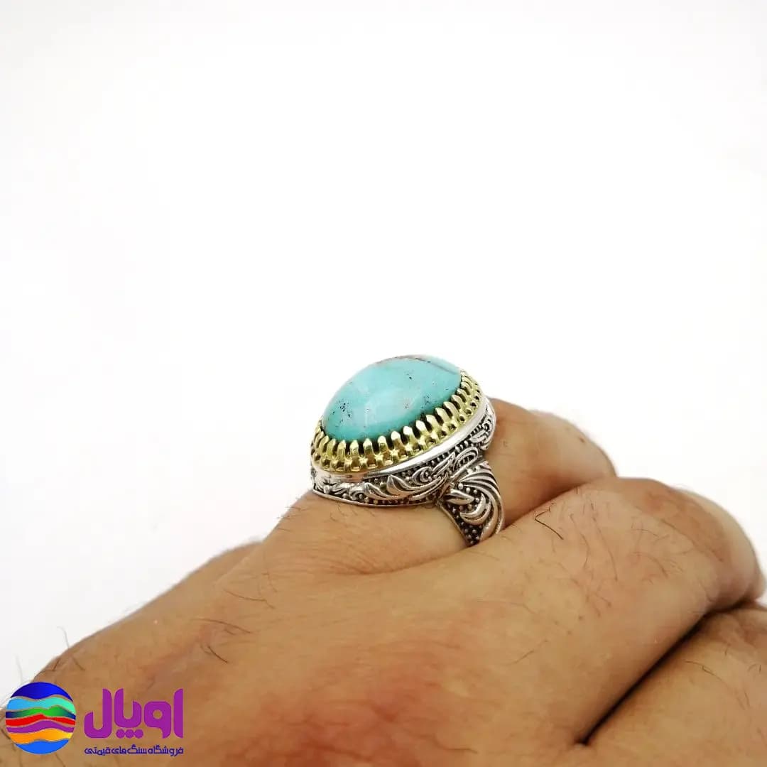 انگشتر نقره مردانه با نگین فیروزه بیضی 3.9 گرم — تصویر ۸