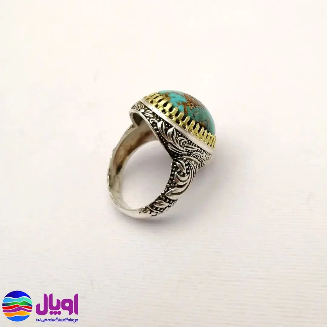 انگشتر نقره مردانه با نگین فیروزه بیضی 3.9 گرم — تصویر ۴