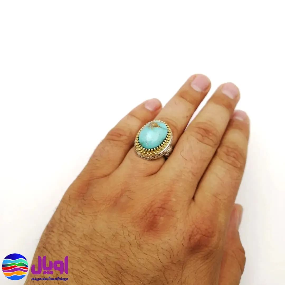 انگشتر نقره مردانه با نگین فیروزه بیضی 3.9 گرم — تصویر ۷