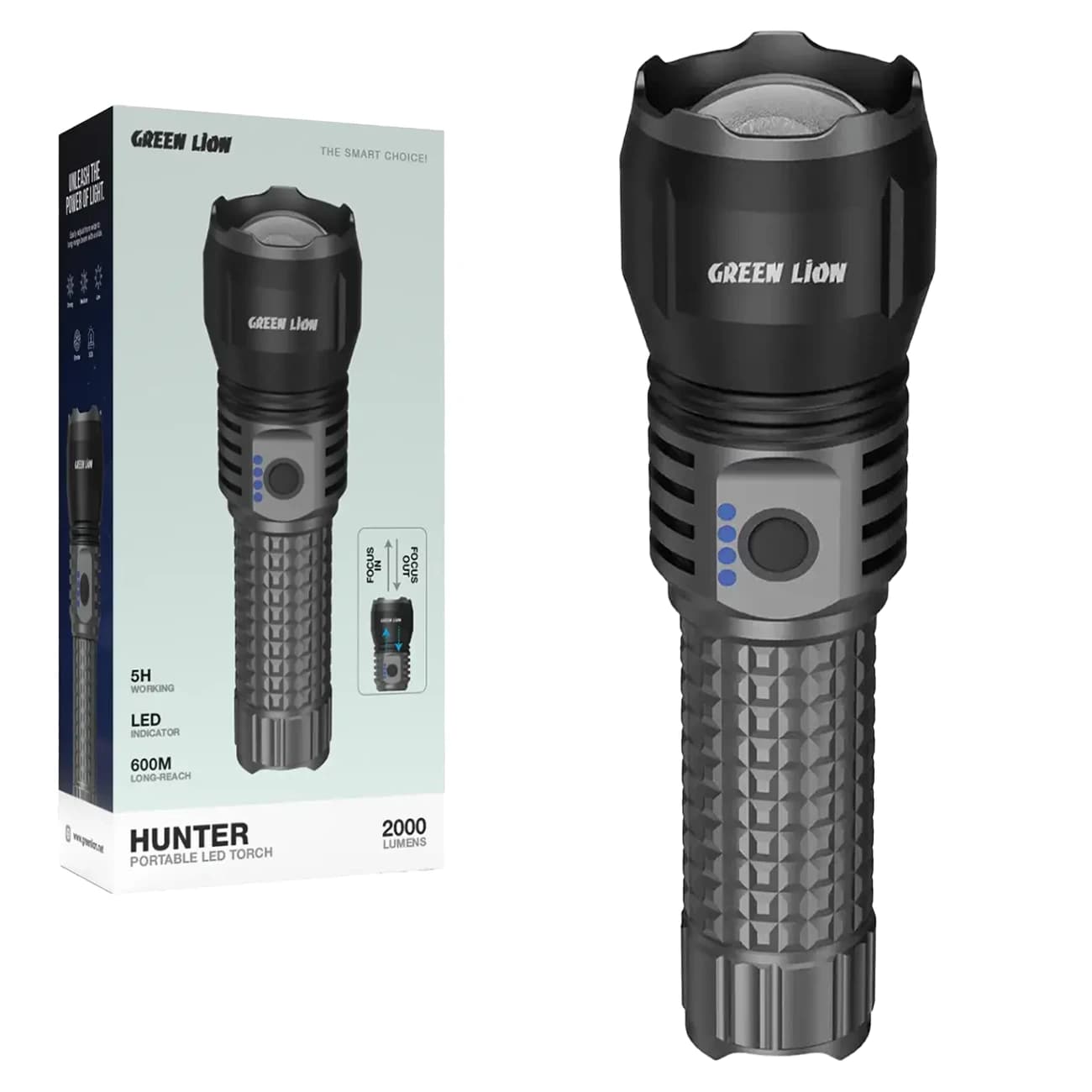 چراغ قوه گرین لاین Green Lion Hunter GNHLEDFL11GY برد 600 متر