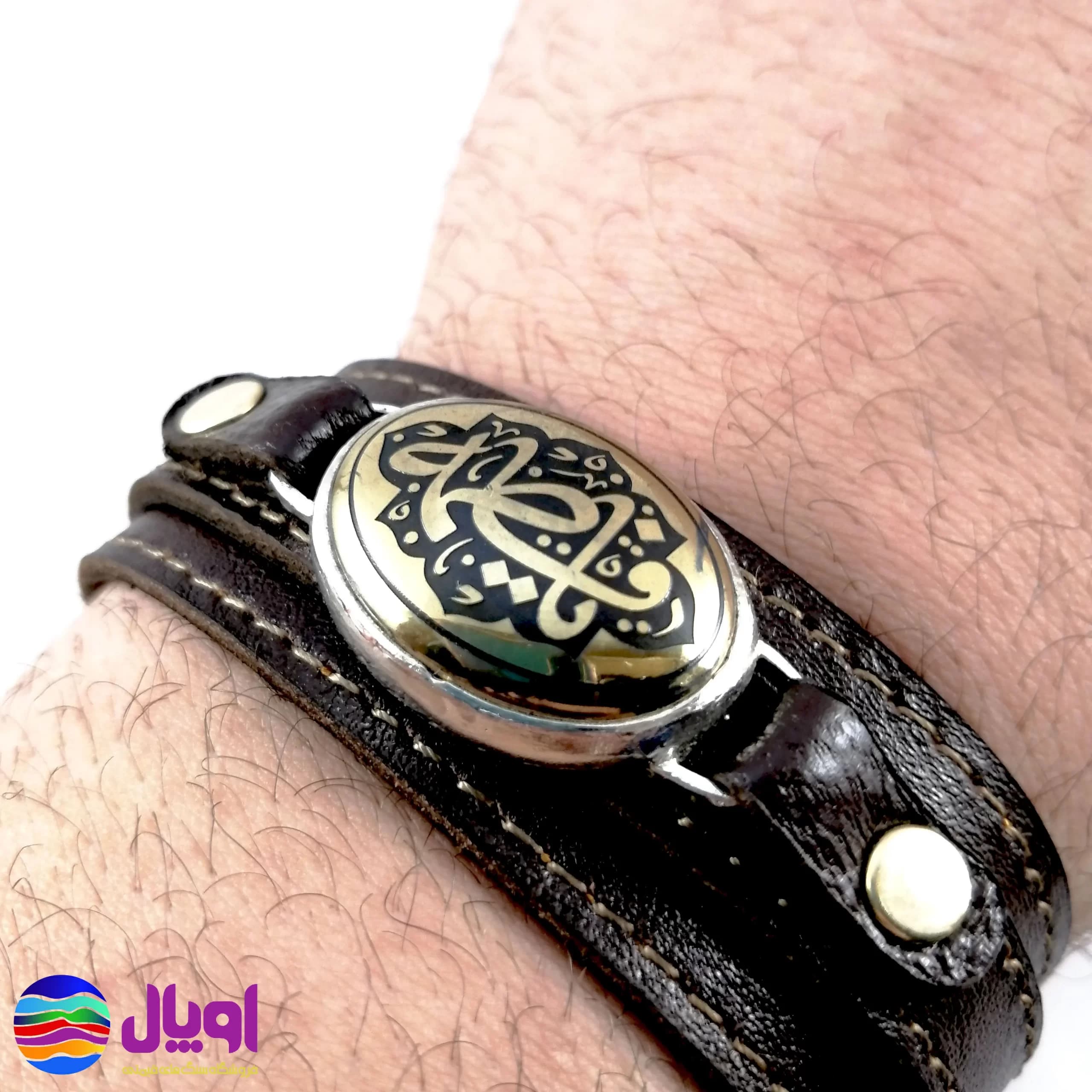 دستبند چرم طبیعی با نگین حدید 7.93 گرم — تصویر ۷