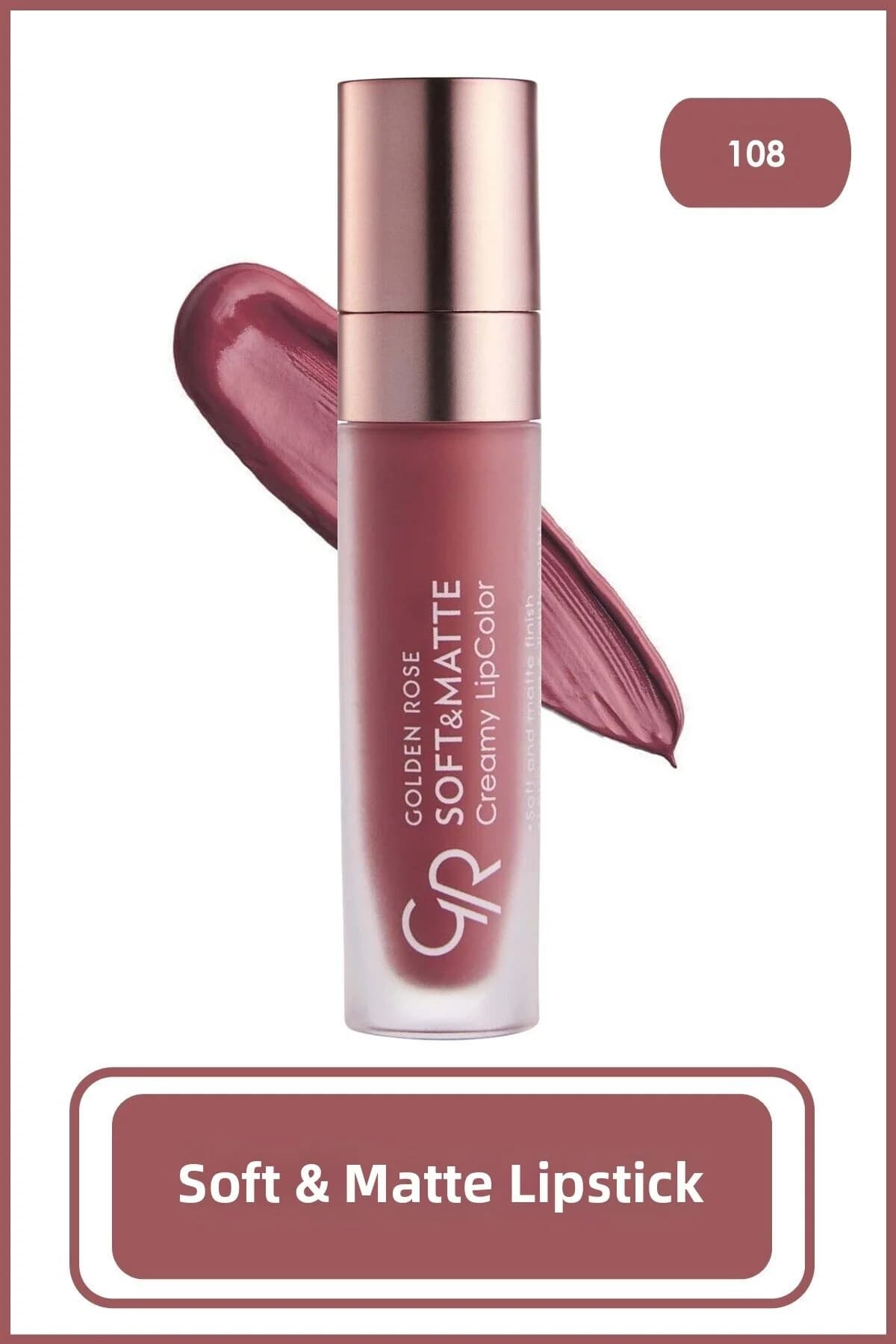 رژ لب مایع گلدن رز مدل Soft & Matte Creamy شماره 108 — تصویر ۳