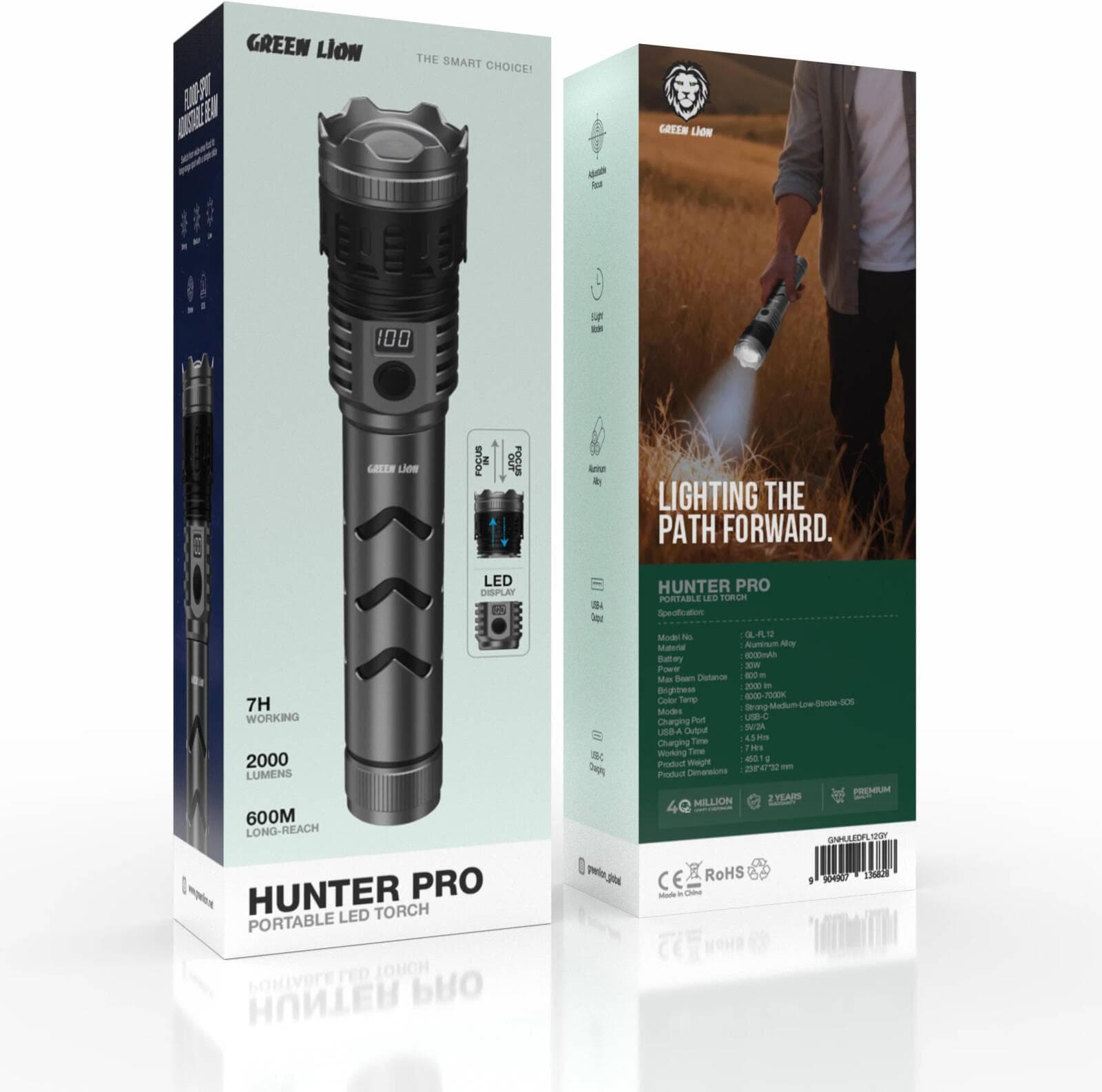 چراغ قوه گرین لاین مدل HUNTER PRO برد ۶۰۰ متر LED — تصویر ۳