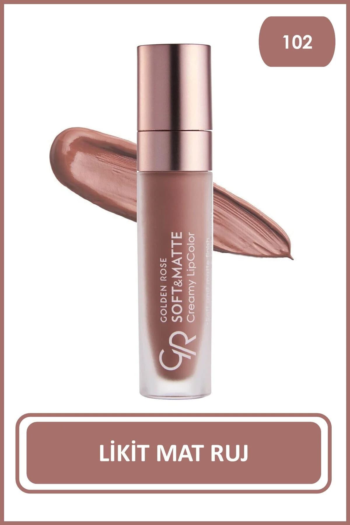 رژ لب مایع مات و کرمی گلدن رز سری Creamy Soft and Matte شماره 102 — تصویر ۲