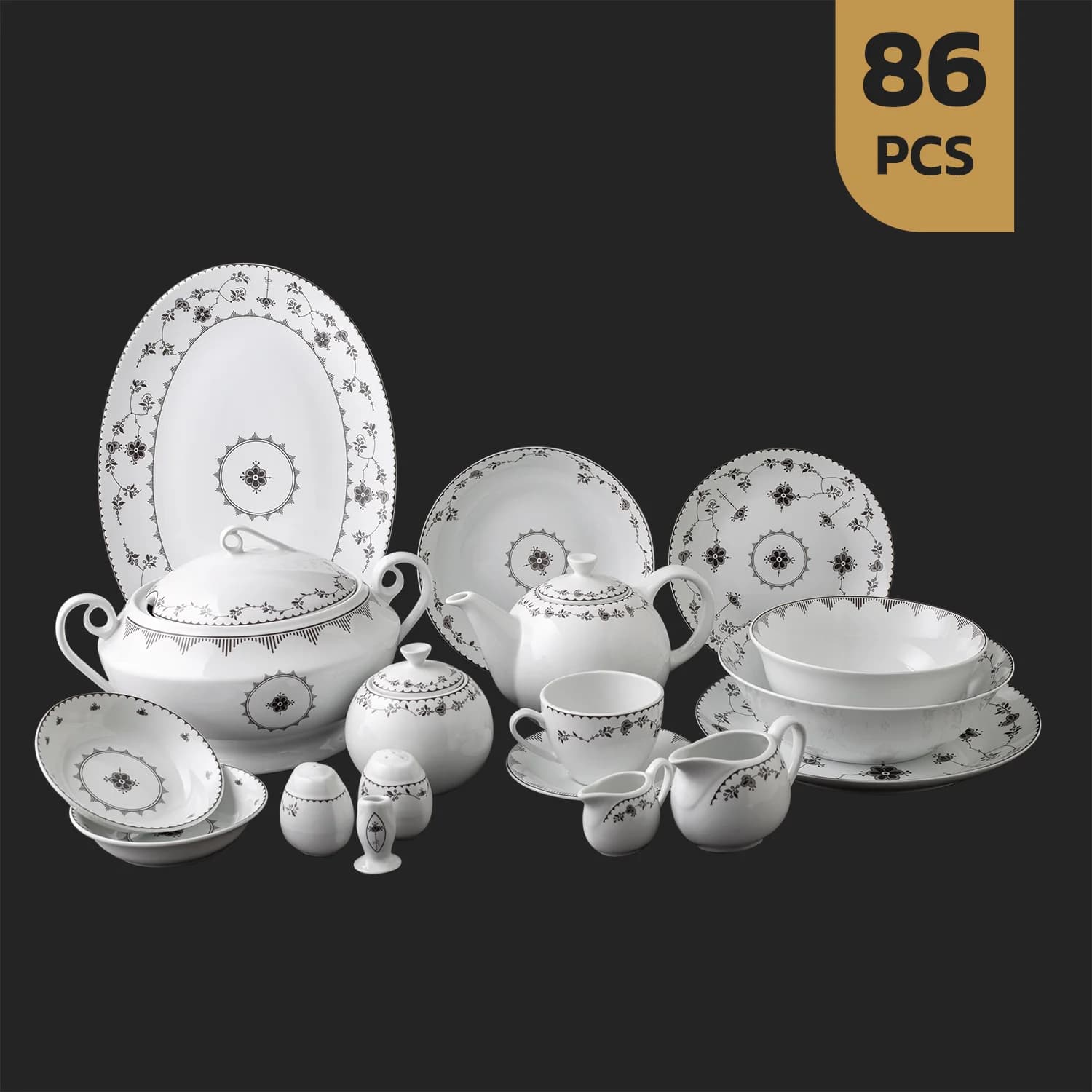 سرویس ۸۶ پارچه چینی مقصود طرح کورالین