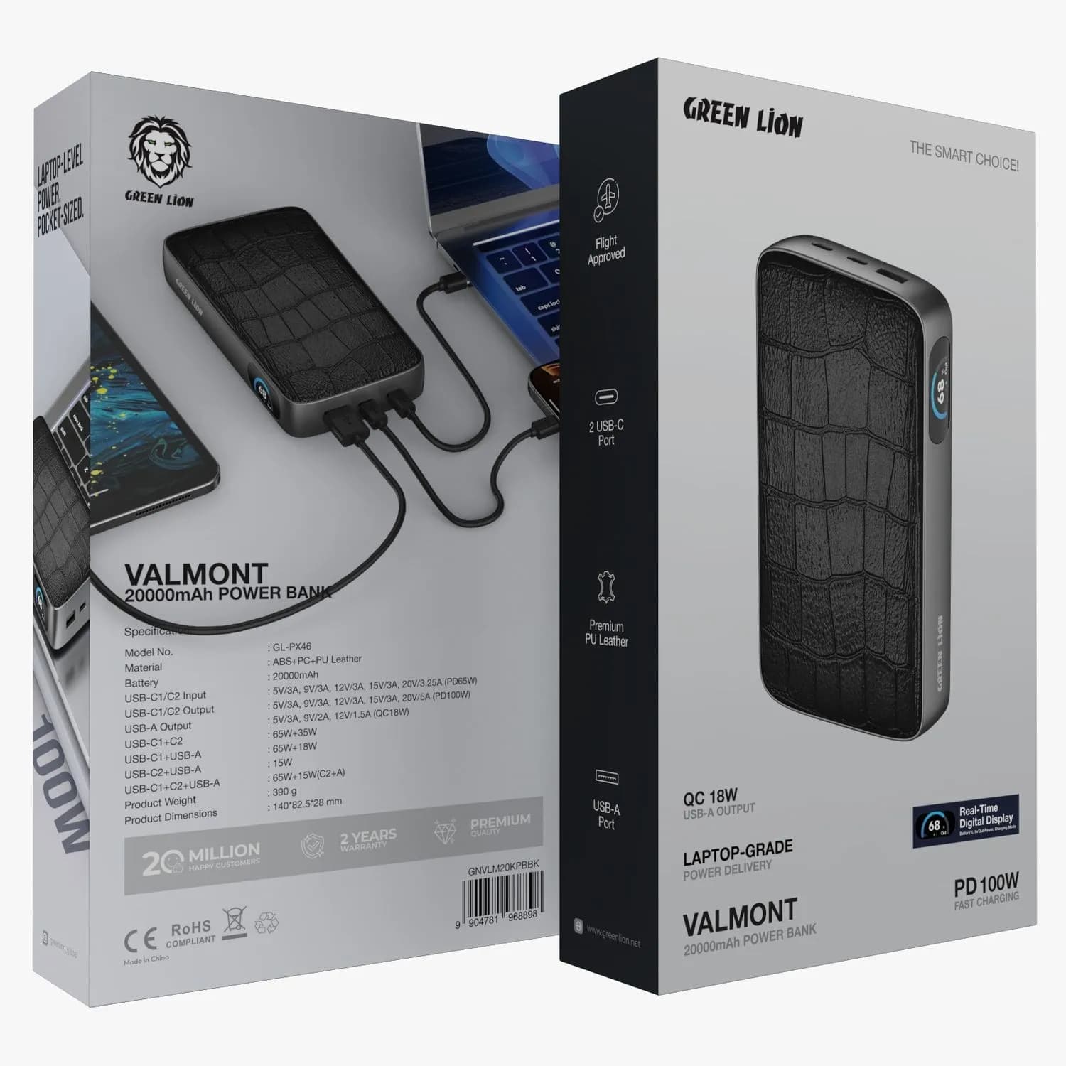 پاوربانک گرین لاین Valmont 20000mAh مدل GNVLM20KPBBK | شارژ سریع PD 100W