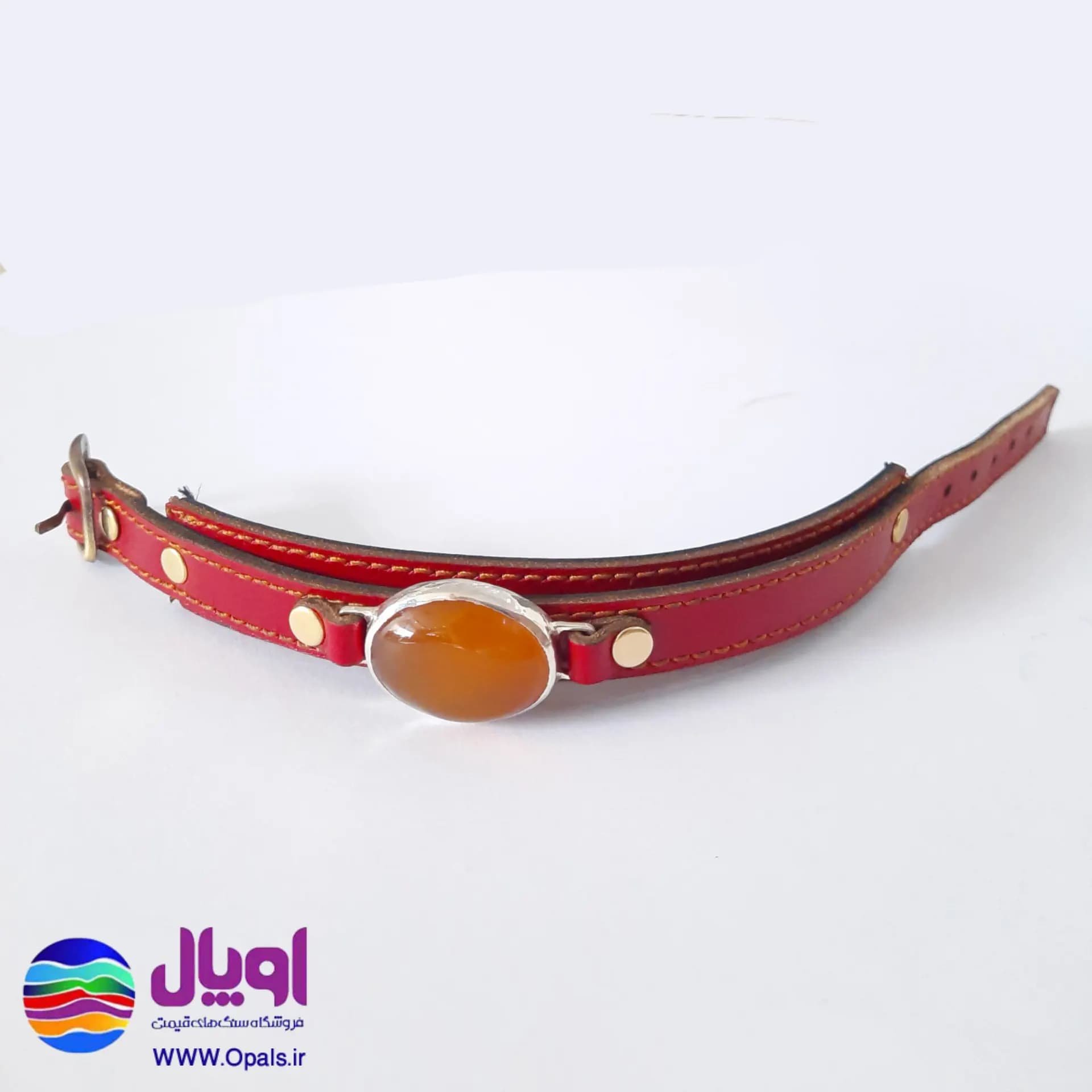 دستبند چرم طبیعی با نگین عقیق 5.2 گرم — تصویر ۴