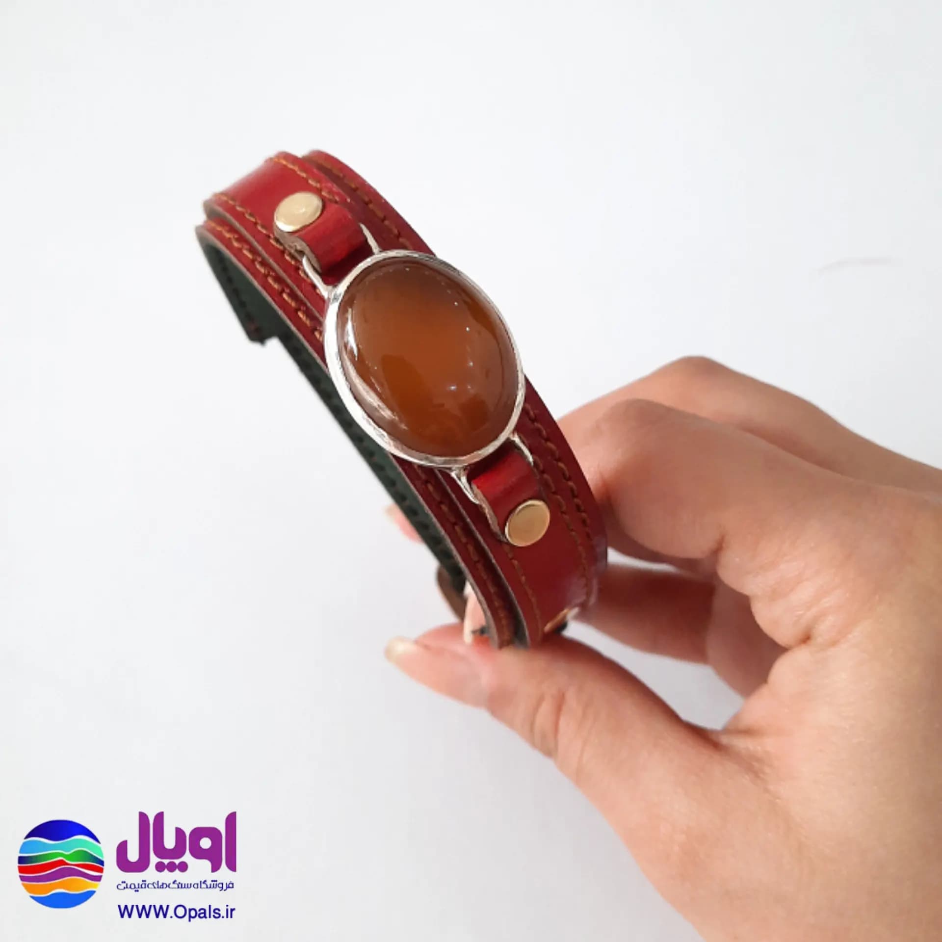 دستبند چرم طبیعی با نگین عقیق 5.2 گرم — تصویر ۵