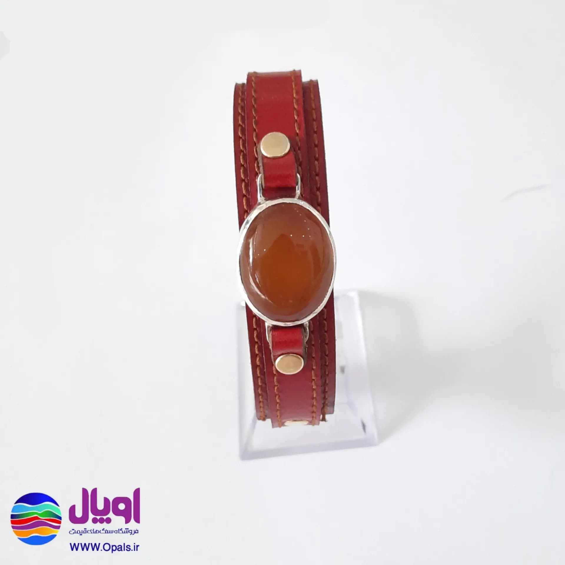 دستبند چرم طبیعی با نگین عقیق 5.2 گرم — تصویر ۲