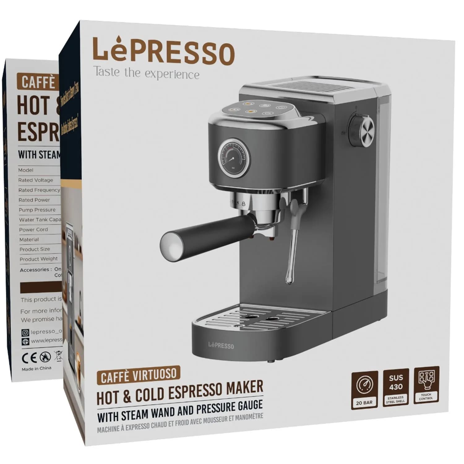 اسپرسوساز گرم و سرد لپرسو مدل LPCFFTEM0072GY | LePresso Hot & Cold Espresso Maker with Steam Wand & Pressure Gauge — تصویر ۴