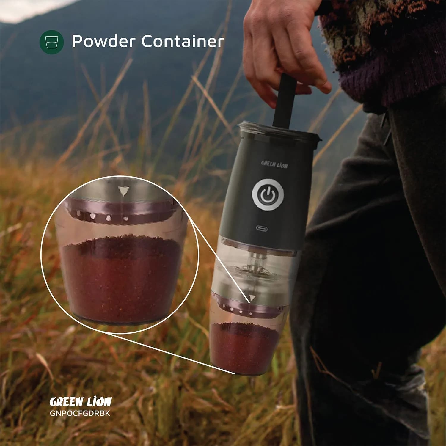 آسیاب قهوه قابل حمل گرین Green Lion Portable Coffee Grinder مدل46 وات، 5 سرعته با شارژ Type‑C — تصویر ۵