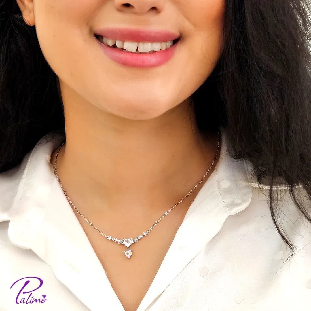 گردنبند نقره جواهری توپاز کد N2240 با روکش طلا سفید — تصویر ۳