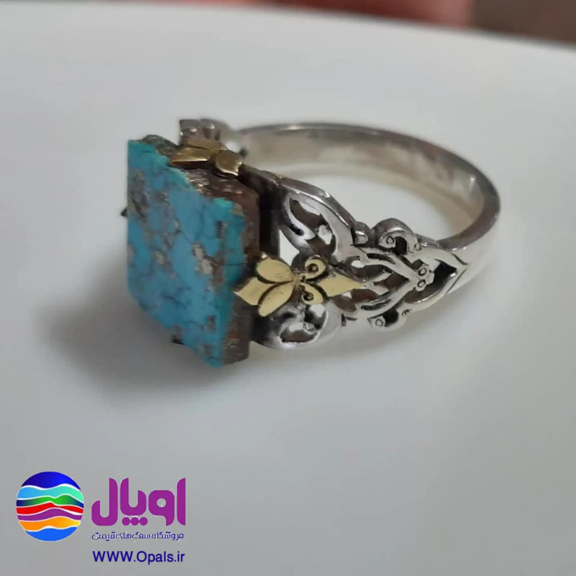 انگشتر نقره برنجی با نگین چهار گوش — تصویر ۲