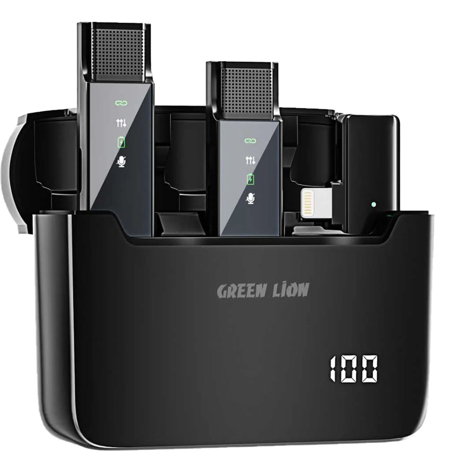 میکروفون بی سیم یقه ای لایتنینگ گرین لاین Green Lion 2 in 1 Digital Display Microphone دارای 2 فرستنده
