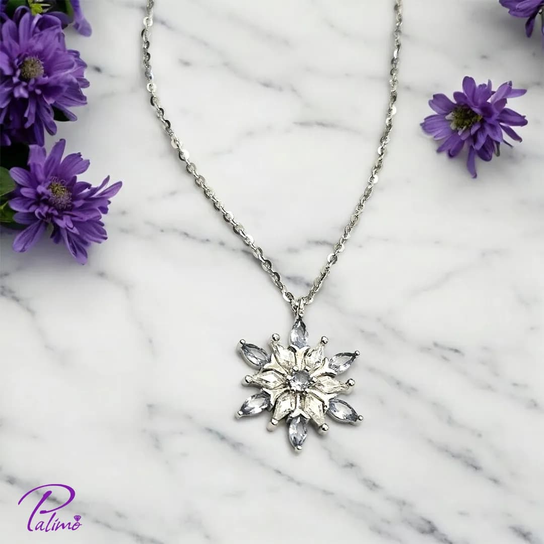 گردنبند نقره دانه برف آبی N2207 با روکش طلای سفید — تصویر ۷
