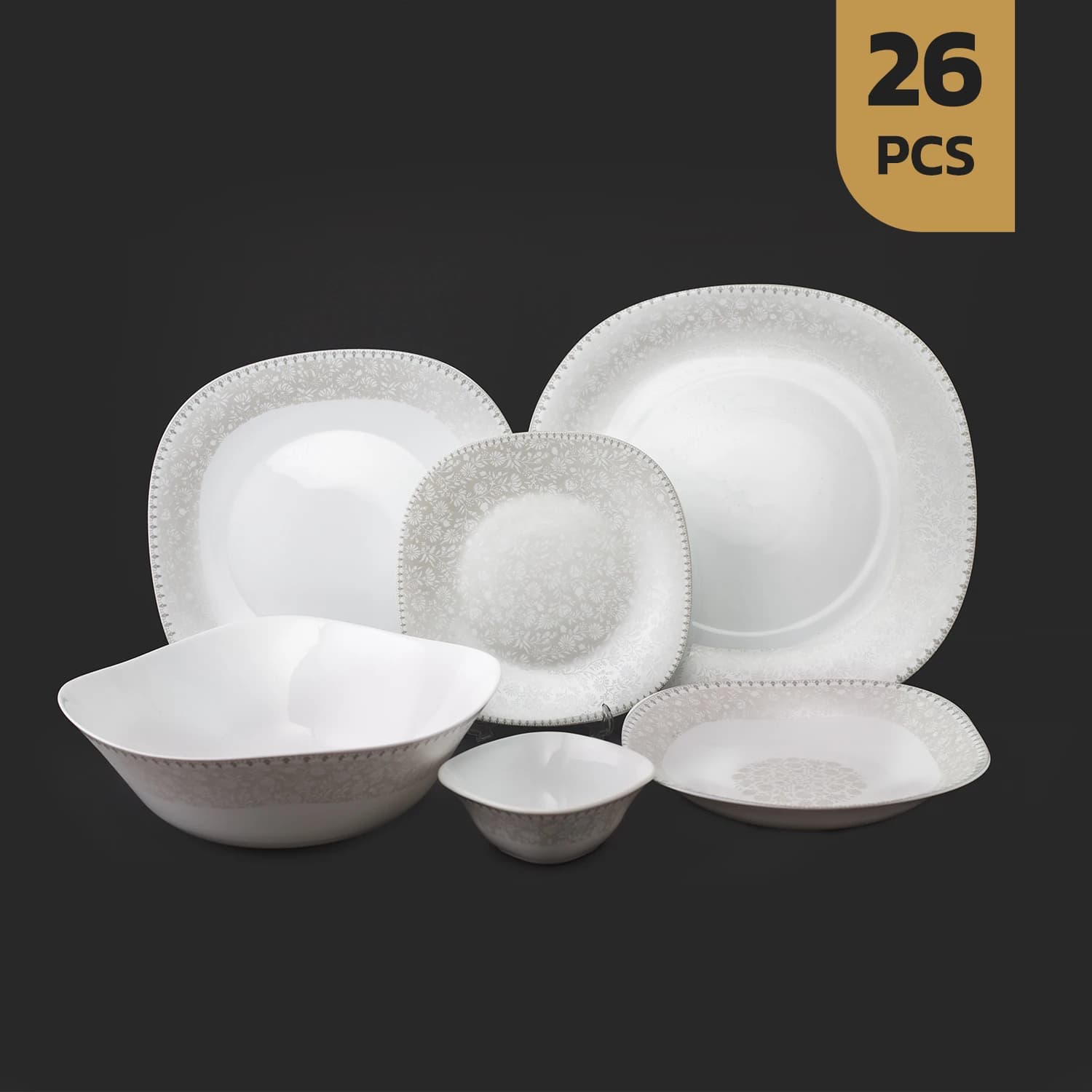 سرویس 26 پارچه اپال دینو چهارگوش طرح 403 خاکستری