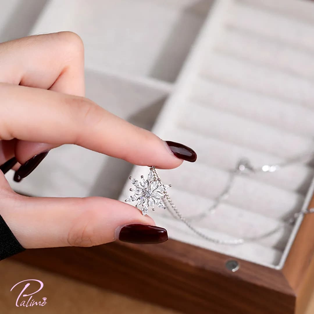 گردنبند نقره دانه برف کد N2149 با روکش طلای سفید — تصویر ۳